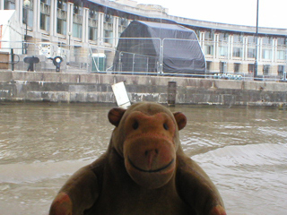 Mr Monkey looking at the stage in front of the Lloyds building