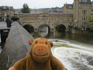 Mr Monkey looking down at Pulteney Weir