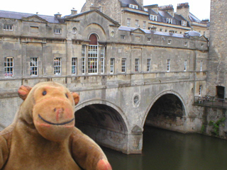 Mr Monkey looking at the Pulteney Bridge