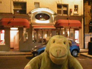 Mr Monkey outside the Europa restaurant