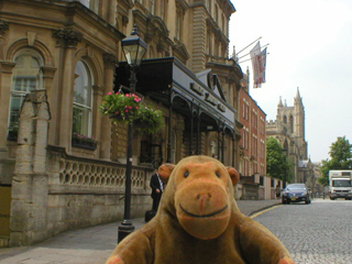Mr Monkey outside the Marriot hotel in Bristol