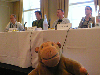 Mr Monkey watching the 'Big Bellies' panel