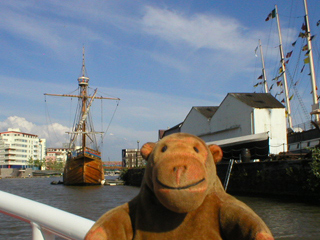 Mr Monkey looking at the replica of the Matthew