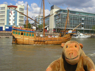 Mr Monkey watching the Matthew sailing in the Floating Harbour