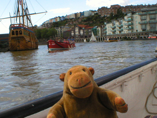 Mr Monkey looking at the Matthew and a ferry boat from the Cross Harbour ferry
