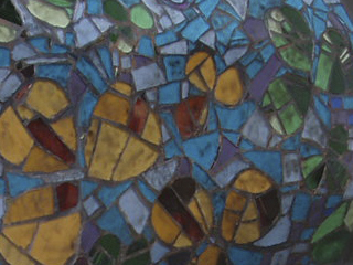 Detail of the Pig in Clover's mosaic jacket