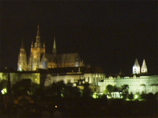 The Cathedral of Saint Vitus floodlit at night