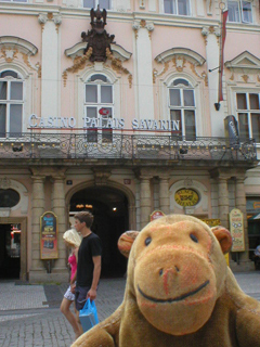 Mr Monkey outside the Casino Palace Savarin