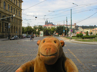 Mr Monkey looking at the castle from Kaprova