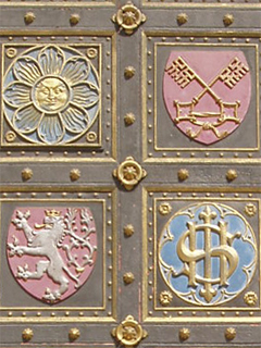 Decorative panelling on the main door