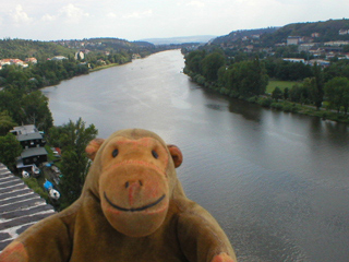 Mr Monkey looking south from the Vyšehrad ramparts