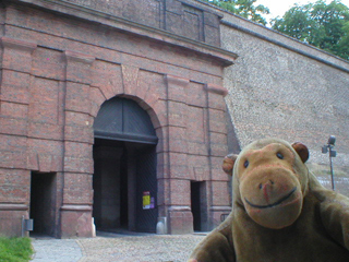 Mr Monkey outside the Brick Gate at Vyšehrad