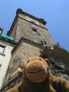 Mr Monkey looking at the Old Town Hall tower