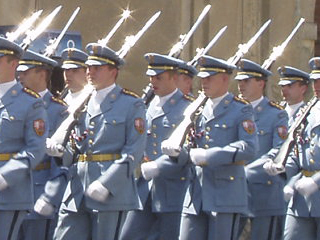 Castle guards marching towards Prague Castle