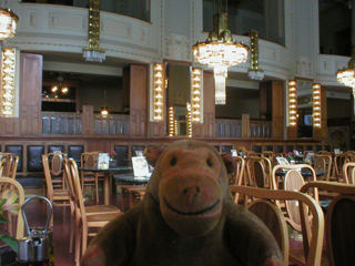 Mr Monkey in the cafe in the Municipal House