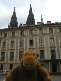 Mr Monkey in front of the Chancellery of the President of the Republic