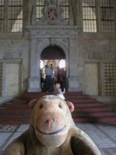 Mr Monkey looking at the entrance to the Chapel of All Saints