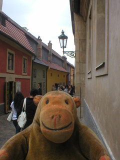 Mr Monkey looking down Golden Lane