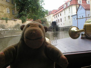 Mr Monkey looking at the Kampa Island watermill