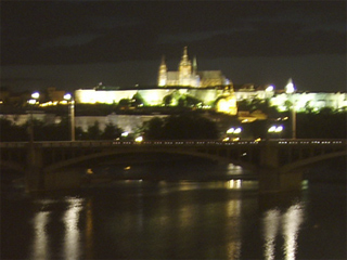 Prague castle seen from Palackého bridge at night