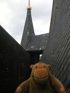 Mr Monkey on the walkway around the top of the Powder Tower