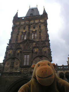 Mr Monkey looking up at the Powder Tower