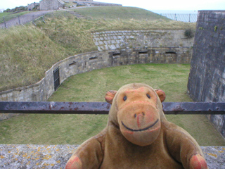 Mr Monkey looking down at the counterscarp gallery from the walls