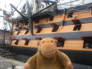 Mr Monkey looking at the larboard side of HMS Victory