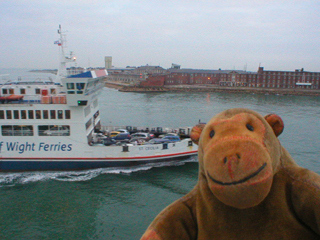 Mr Monkey watching a ferry arriving at Portsmouth