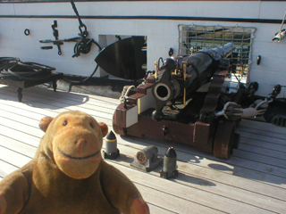 Mr Monkey looking at an Armstrong 40 pounder rifled breech loader