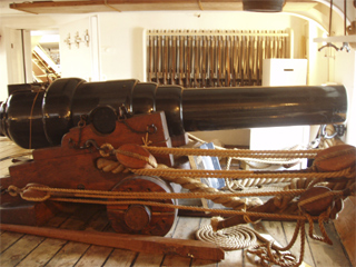 An Armstrong 110 pounder on a broadside carriage