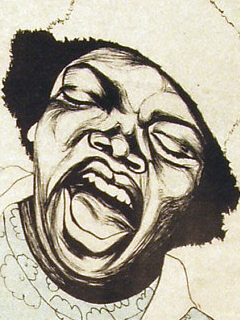 A close-up of the dancing HALLELUJAH woman