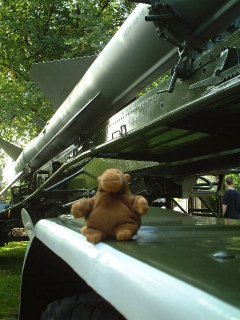 Mr Monkey beneath a ground to air missile