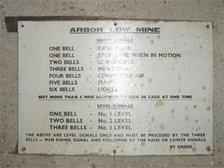 The panel giving the bell codes for the Arbor Low Mine lift 