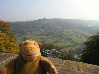 Mr Monkey looking across the Derwent valley from the Prospect Tower