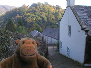 Mr Monkey walking down a steep street in Matlock Bath