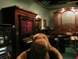 Mr Monkey in the main gallery of the Musical Museum