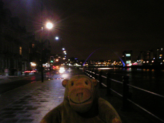 Mr Monkey on the Quayside at night