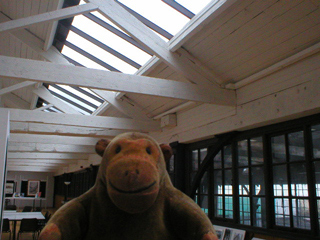 Mr Monkey looking at the roof of the mezzanine