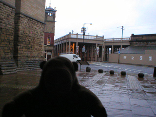 Mr Monkey approaching the High Level Bridge