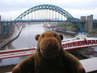 Mr Monkey looking along the Tyne from the High Level Bridge