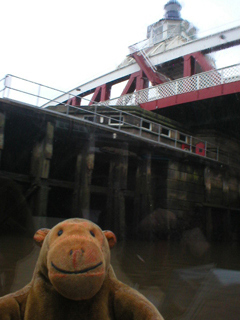 Mr Monkey looking  up at the Swing Bridge from below
