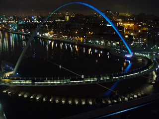 The Millennium Bridge seen from the Baltic at night