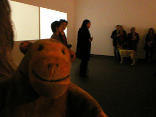 Mr Monkey watching Eric Fong talking about his work