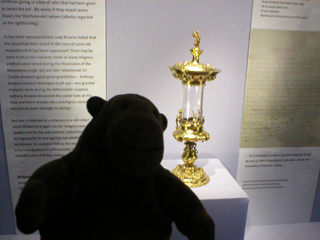 Mr Monkey looking at the reliquary of the Poor Clares