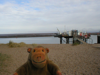 Mr Monkey looking at the Blackpool & the Fylde College training platform on the Wyre