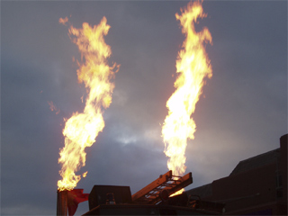 Jets of flame shooting from Gladys the Fire Breathing Goddess