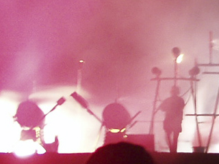 Some musical contraptions floodlit in white