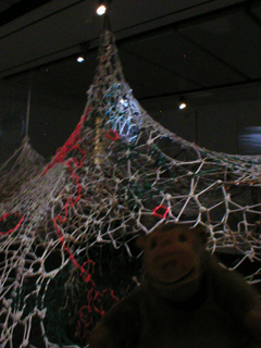 Mr Monkey looking at netting hanging from the CAC's ceiling