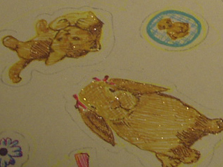 Hand drawn bunny stickers of the Pounds of Happiness conveyor belt